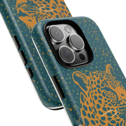 Leopard Spotlight Phone Case — Teal Gold Animal Print Protective Cover
