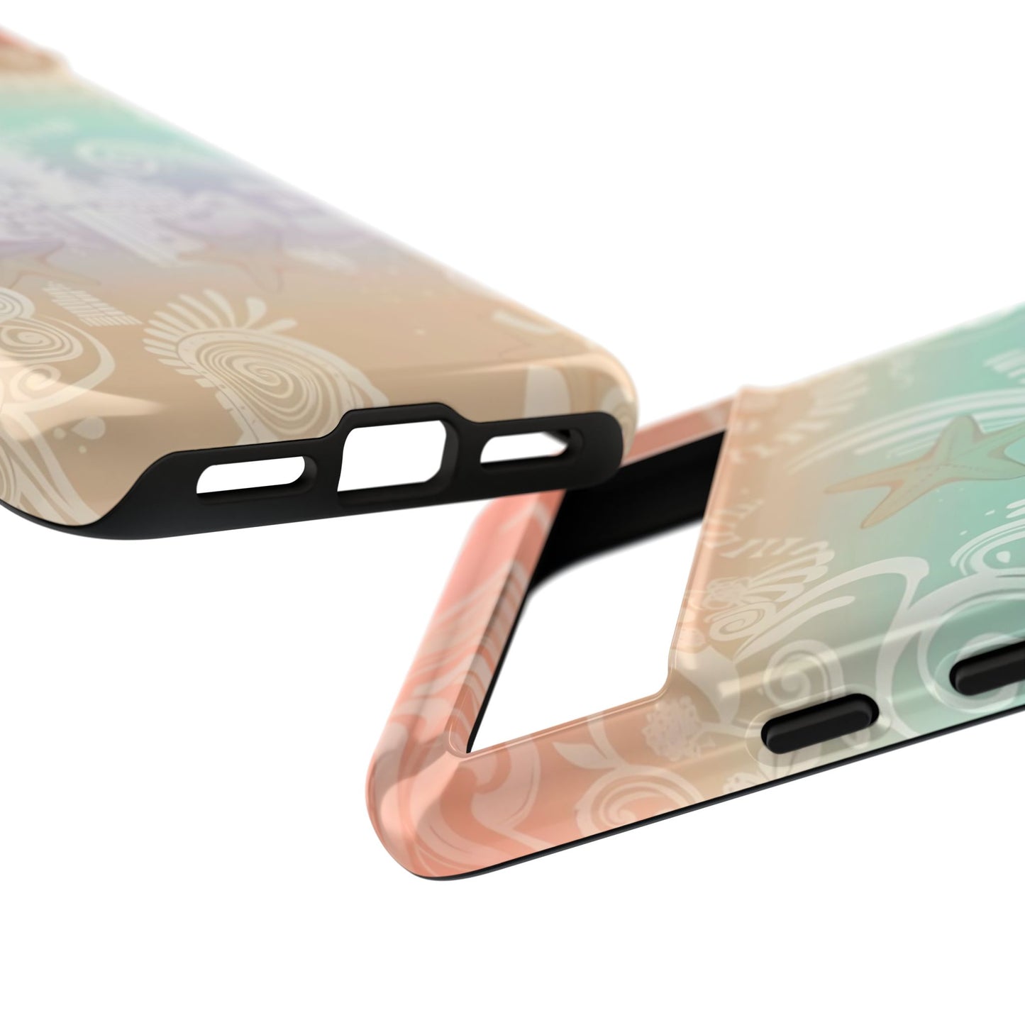 Tough Cases: Pastel Beach Pattern Phone Case — Starfish & Coastal Cityscape Protective Cover