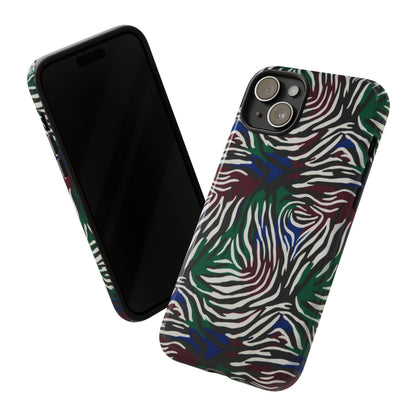 Zebra Camo Tough Phone Case – Green & Blue Animal Print Protective Cover