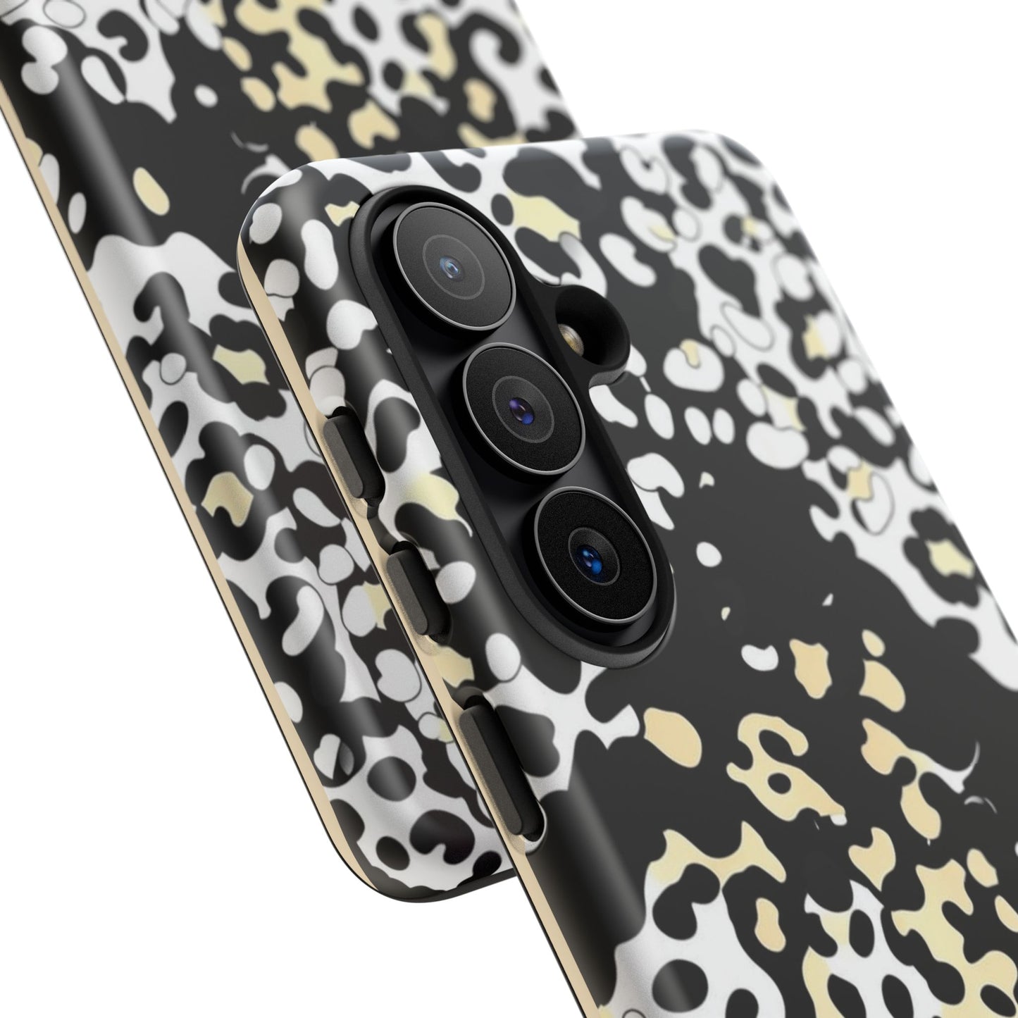 Leopard Splash Tough Phone Case — Black & Cream Animal Print Protective Cover