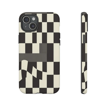 Checkerboard Wave Phone Case — Black & Cream Graphic Tough Case