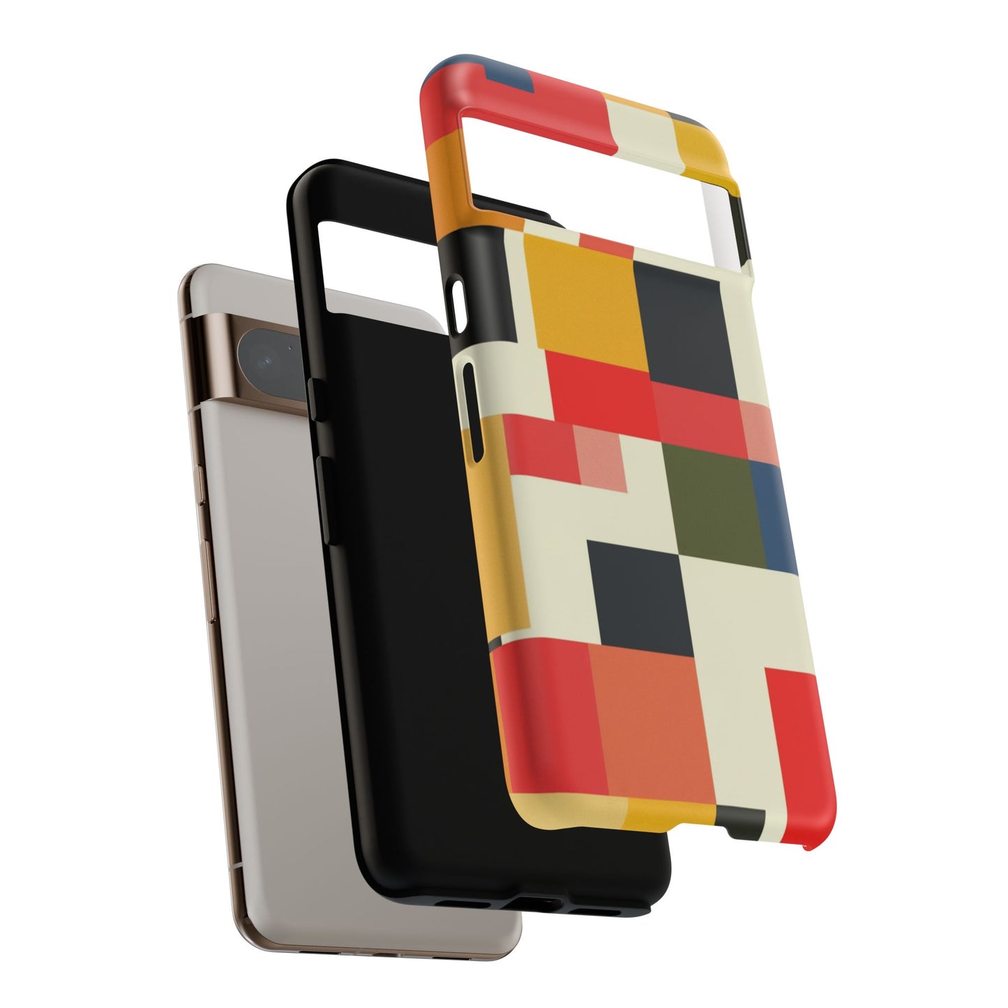 Abstract Color Block Tough Phone Case — Retro Geometric Protective Cover