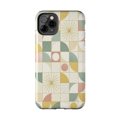 Retro Geometric Tough Phone Case — Pastel Midcentury Pattern