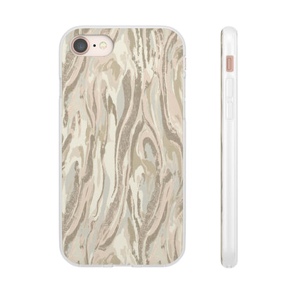 Neutral Marble Swirl Flexi Phone Case — Beige Abstract Protective Cover