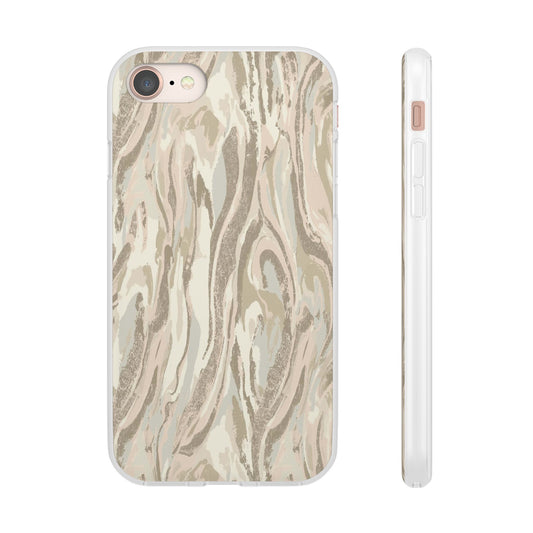 Neutral Marble Swirl Flexi Phone Case — Beige Abstract Protective Cover