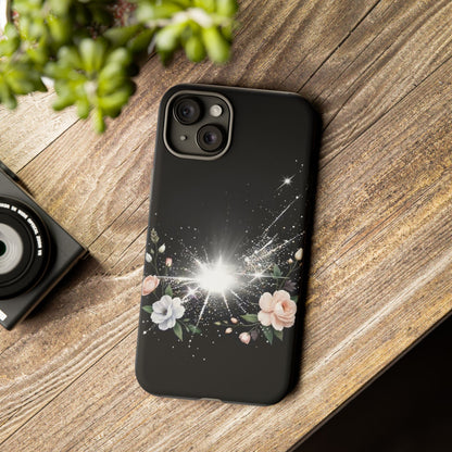 Floral Burst Phone Case — Protective Black Sparkle Design