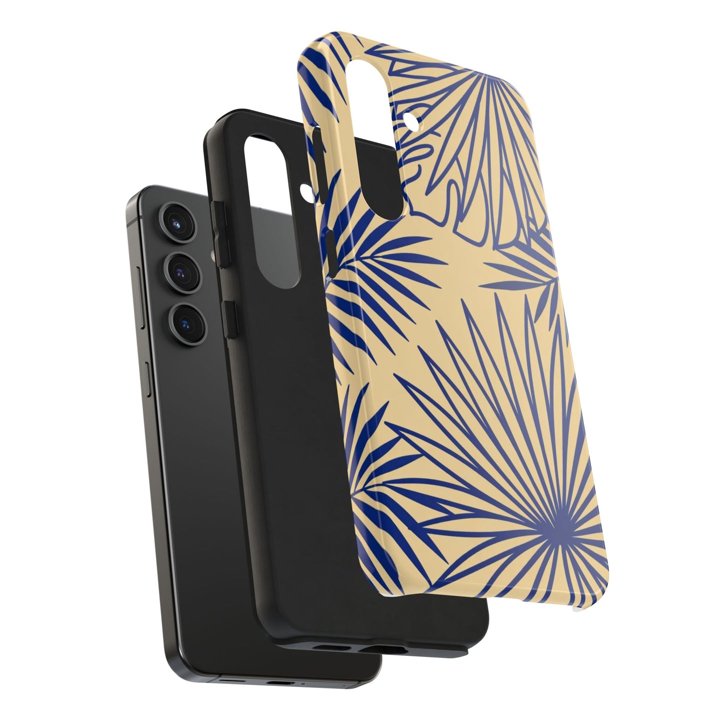 Tropical Palm Pattern Tough Phone Case — Navy Blue Fan Leaves on Sand