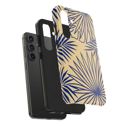 Tropical Palm Pattern Tough Phone Case — Navy Blue Fan Leaves on Sand