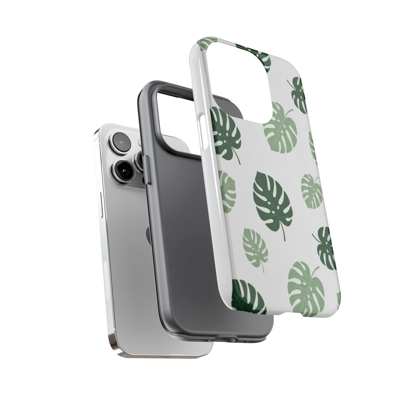 Monstera Leaf Tough Phone Case – Tropical Green Palm Pattern Protective Cover