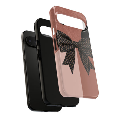Bow Stripe Tough Phone Case – Pink Mauve Protective Cover