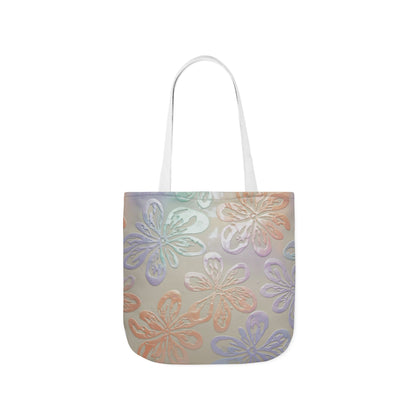Pastel Floral Canvas Tote Bag — Embossed Hibiscus Beach Tote