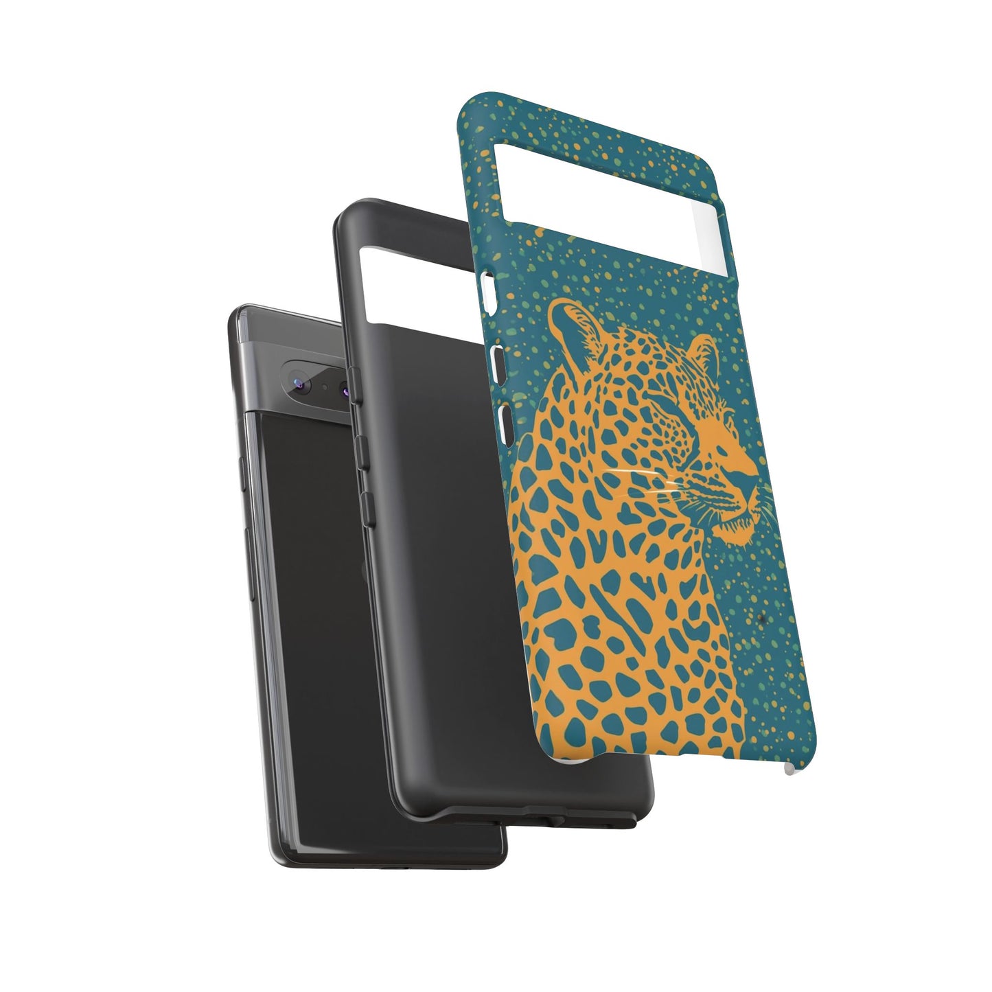 Leopard Spotlight Phone Case — Teal Gold Animal Print Protective Cover