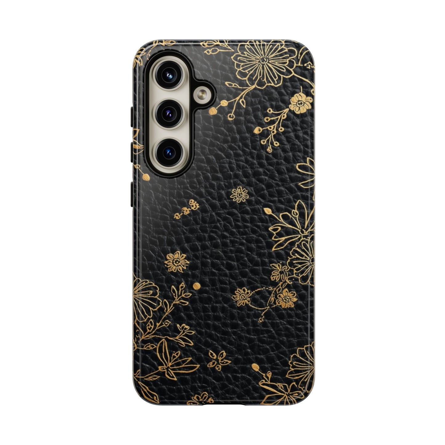 Floral Gold Foil Leather Texture Tough Phone Case