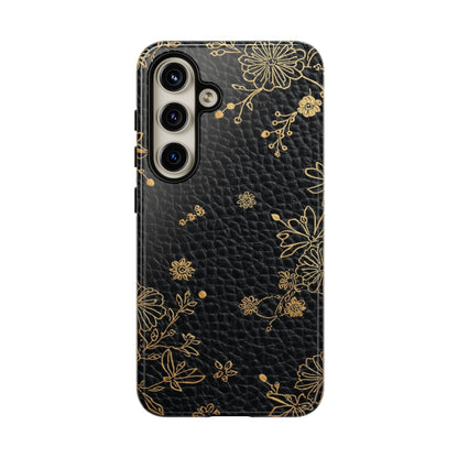 Floral Gold Foil Leather Texture Tough Phone Case