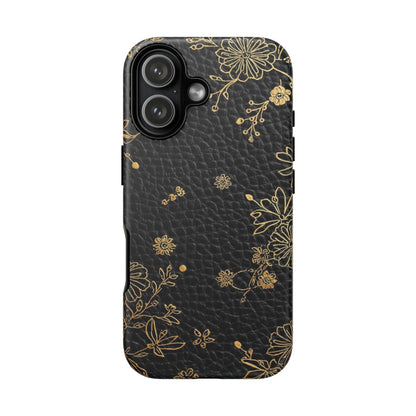 Floral Gold Foil Leather Texture Tough Phone Case
