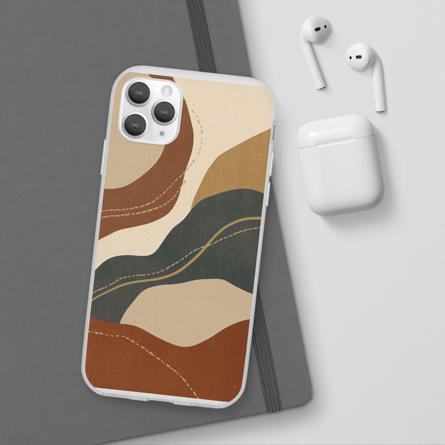 Abstract Earth Tone Phone Case — Boho Wavy Flexi Case