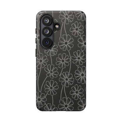 Floral Doodle Tough Phone Case — Black & Gray Daisy Pattern