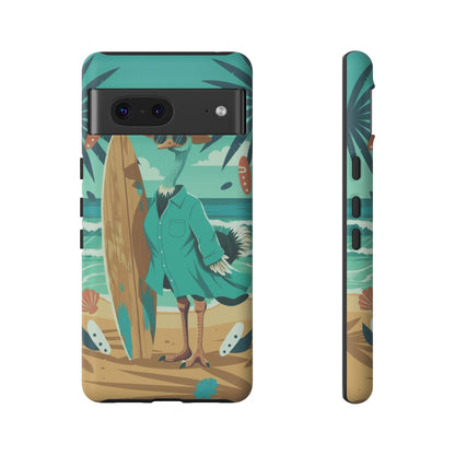 Phone Case — Retro Dressed Seagull Surfing Beach Illustration