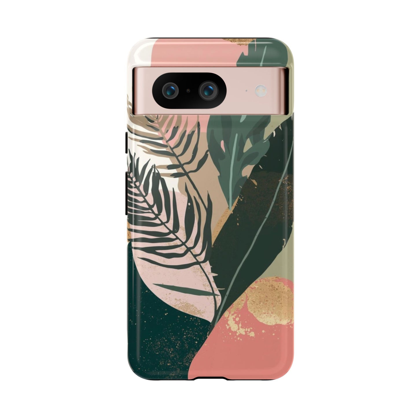 Tropical Leaf Tough Phone Case — Abstract Pink & Green Botanical Protective Cover