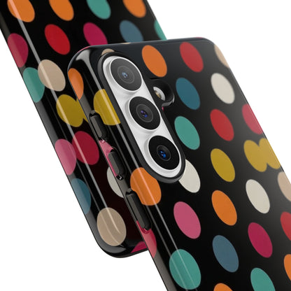 Polka Dot Tough Phone Case – Colorful Retro Dots on Black