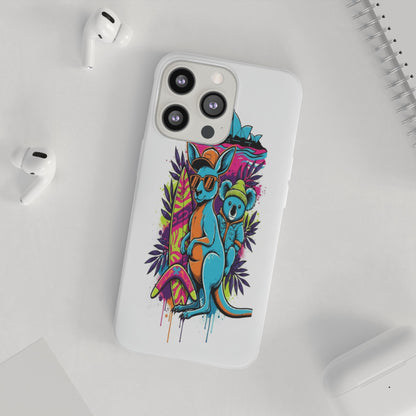 Kangaroo & Koala Surf Phone Case — Neon Aussie Beach Vibes Flexible Case