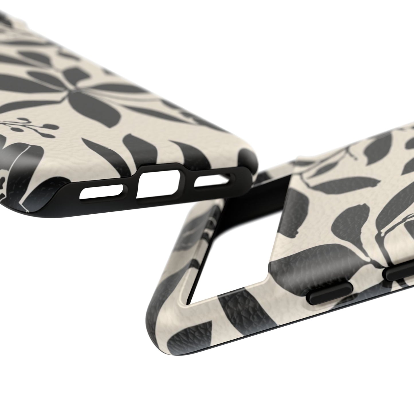 Black Floral Pattern Phone Case — Monochrome Botanical Tough Case