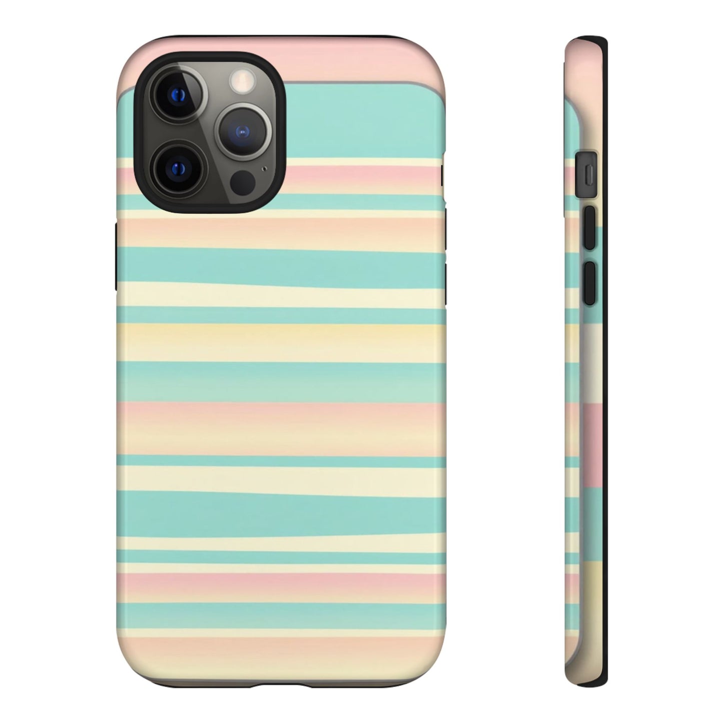 Pastel Striped Tough Phone Case — Mint, Peach & Cream Protective Cover