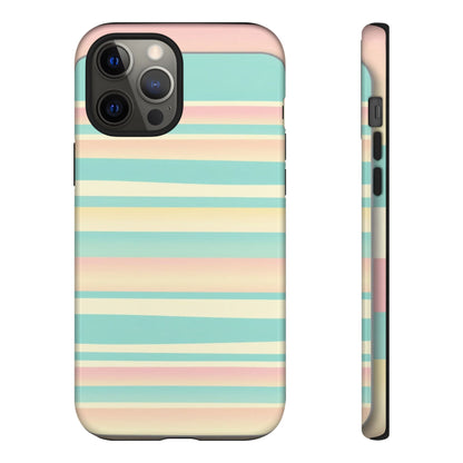 Pastel Striped Tough Phone Case — Mint, Peach & Cream Protective Cover