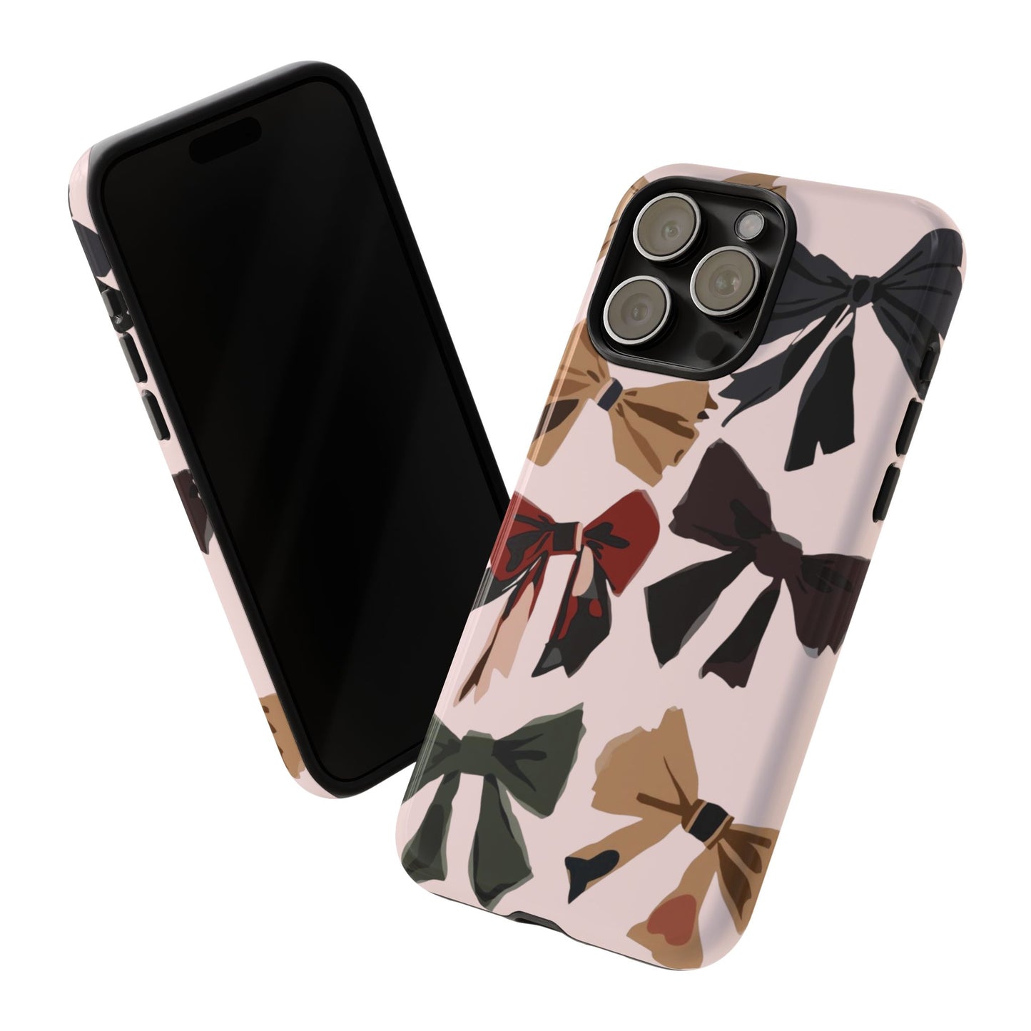 Bow Pattern Phone Case - Pink, Brown & Black Bows Protective Cover