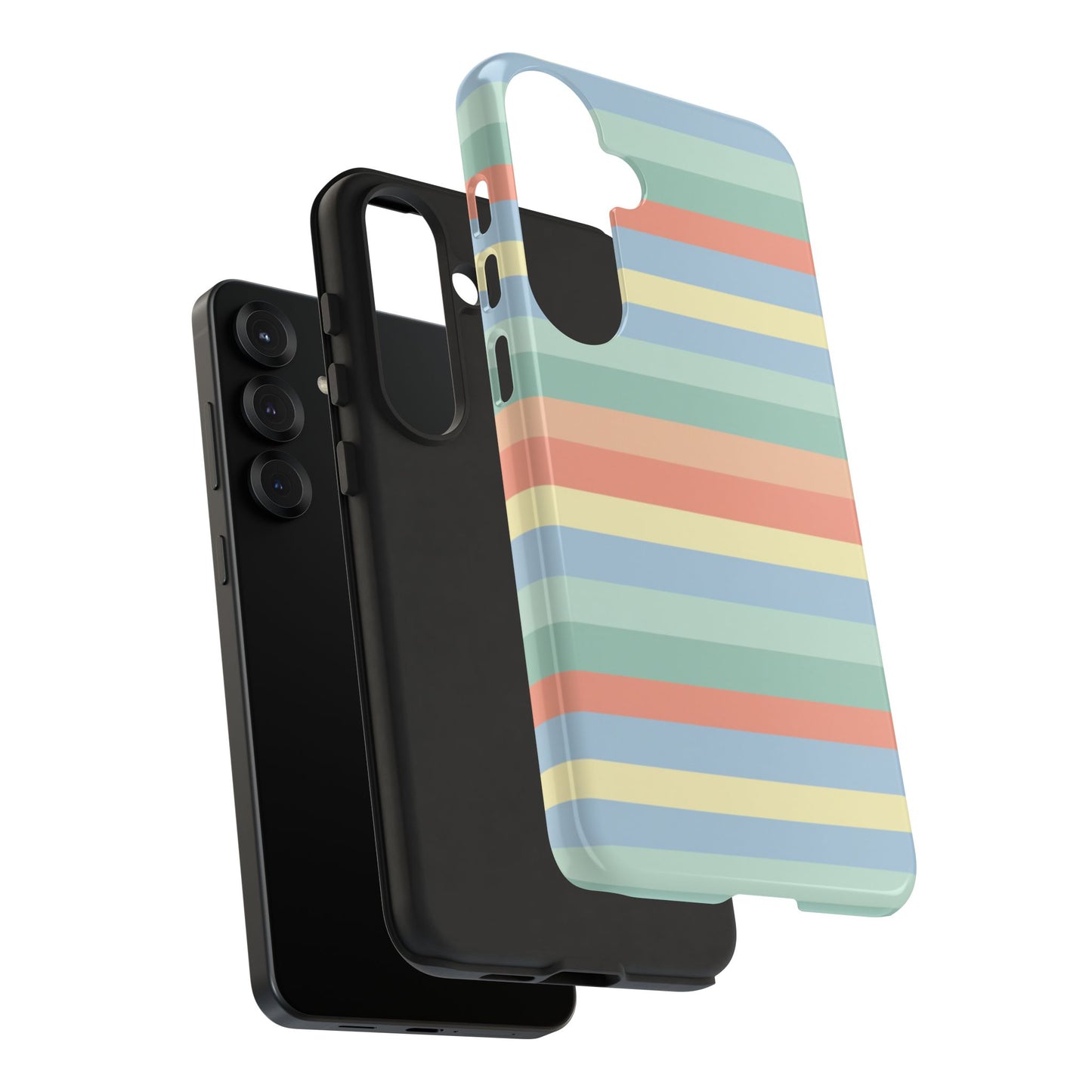 Pastel Striped Phone Case — Retro Horizontal Multi-Color Tough Case