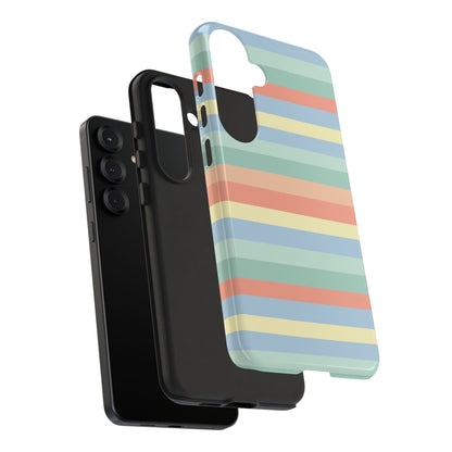 Pastel Striped Phone Case — Retro Horizontal Multi-Color Tough Case