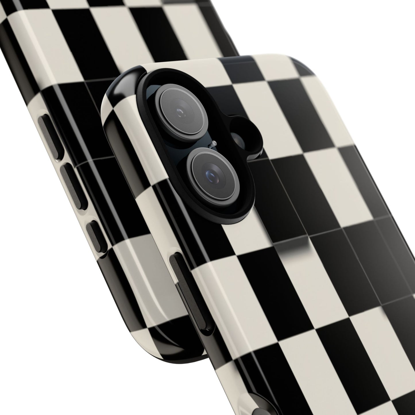 Checkerboard Tough Phone Case — Classic Black & Cream Grid Protective Cover