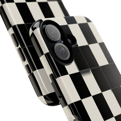 Checkerboard Tough Phone Case — Classic Black & Cream Grid Protective Cover