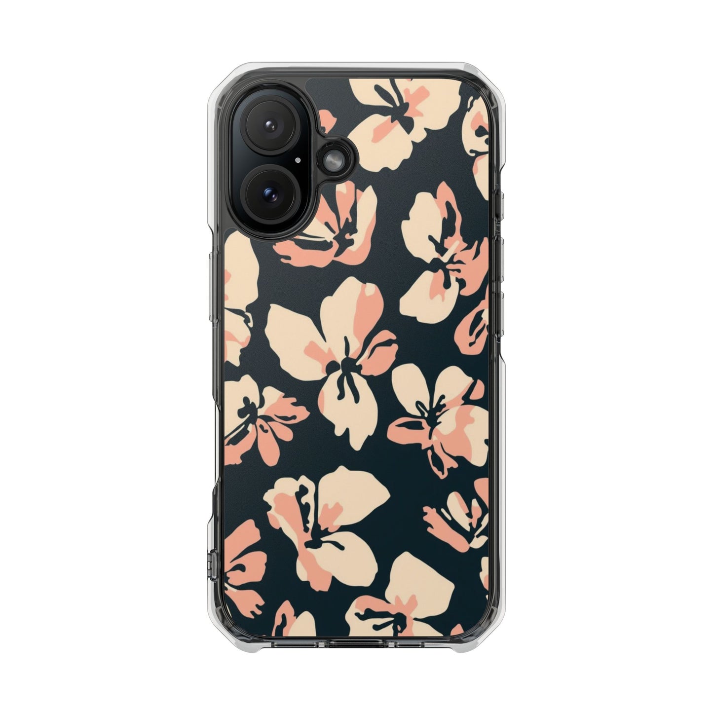 Clear Magnetic Phone Case — Peach Floral Impact Protection