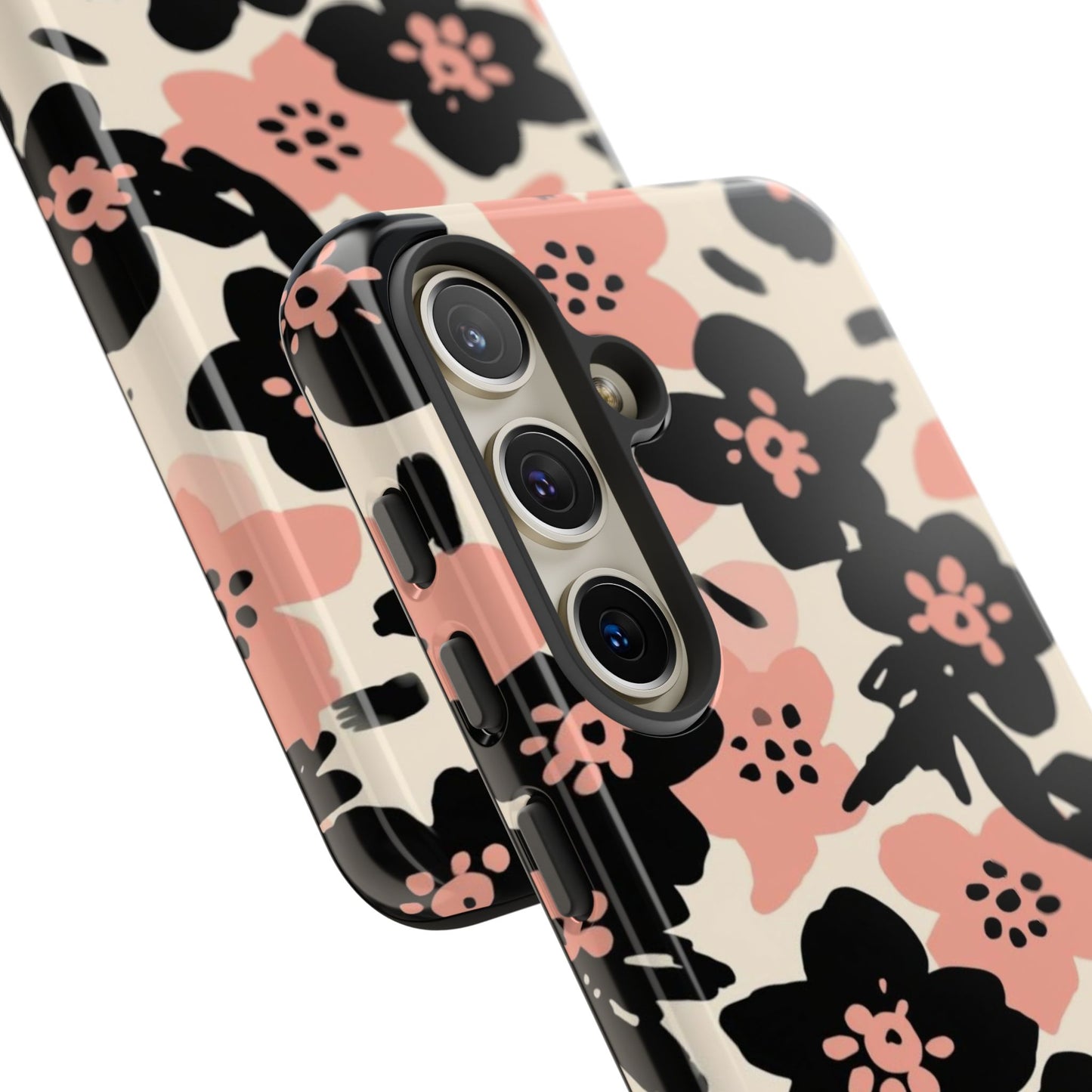Floral Phone Case — Pink & Black Retro Blossom Protective Cover