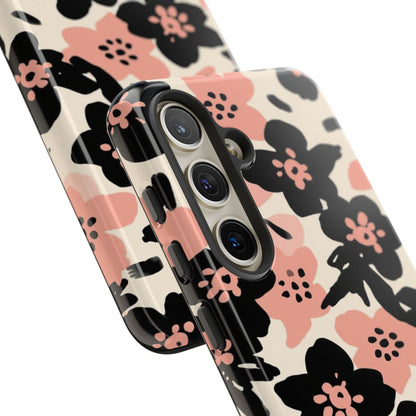 Floral Phone Case — Pink & Black Retro Blossom Protective Cover