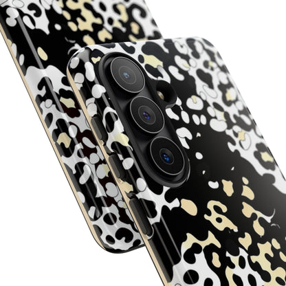 Leopard Splash Tough Phone Case — Black & Cream Animal Print Protective Cover