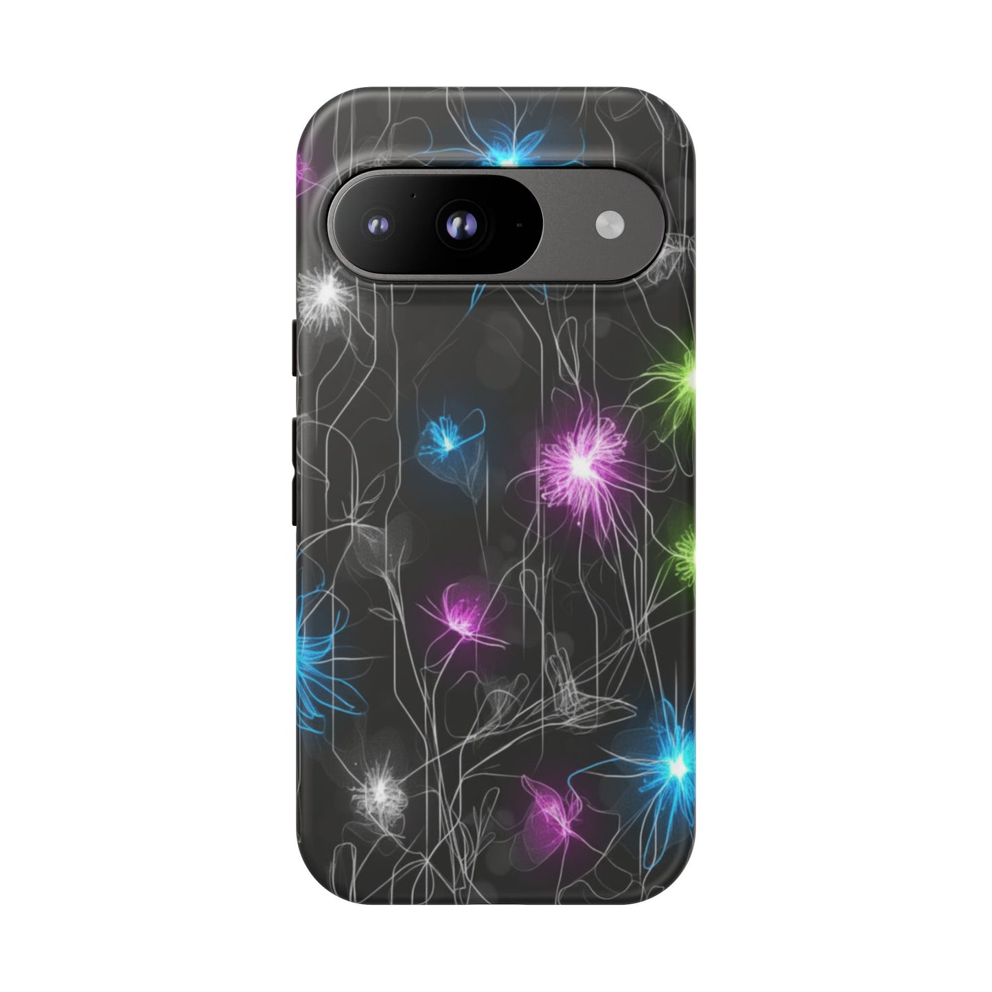 Neon Floral Tough Phone Case — Glow Flower Protective iPhone Cover