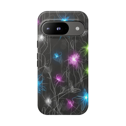 Neon Floral Tough Phone Case — Glow Flower Protective iPhone Cover