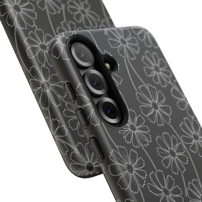 Floral Doodle Tough Phone Case — Black & Gray Daisy Pattern
