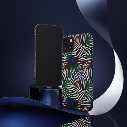 Zebra Camo Tough Phone Case – Green & Blue Animal Print Protective Cover