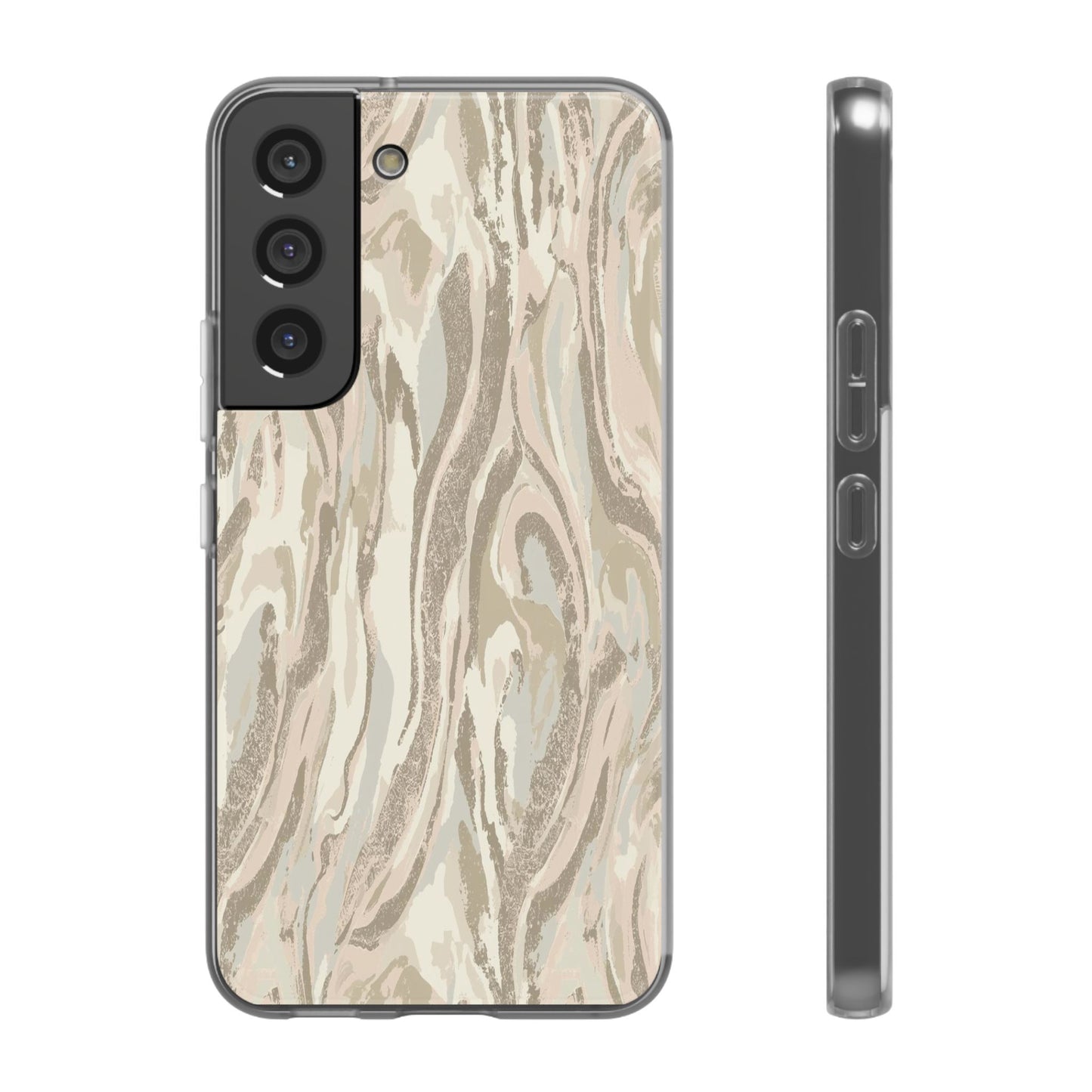Neutral Marble Swirl Flexi Phone Case — Beige Abstract Protective Cover