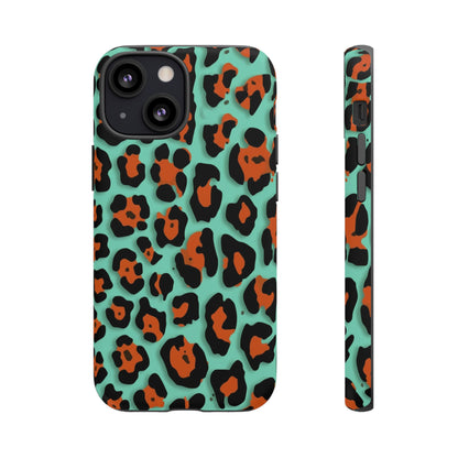 Teal & Rust Leopard Phone Case — Tough Protective Animal Print