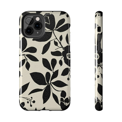 Tough Phone Case — Black Floral Silhouette Protective Cover