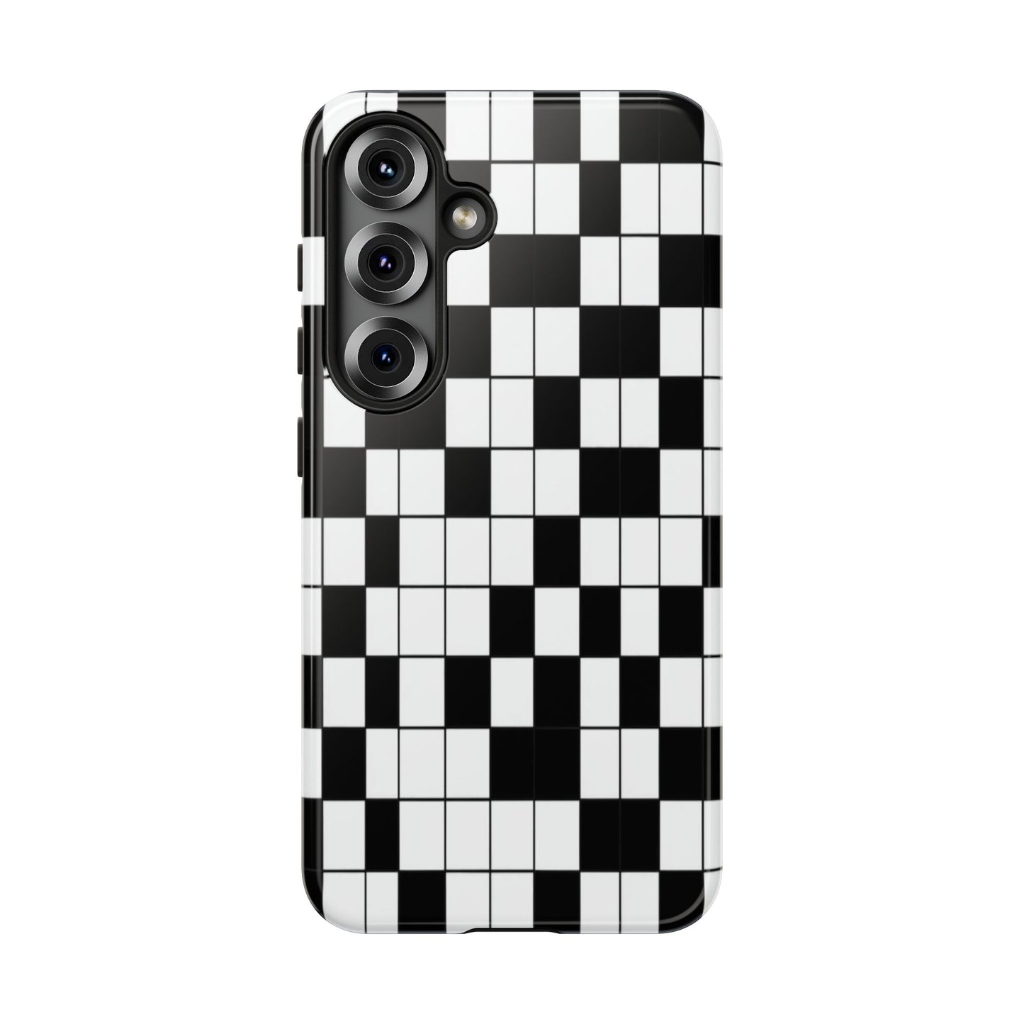 Crossword Grid Phone Case — Black & White Puzzle Pattern Tough Phone Cover