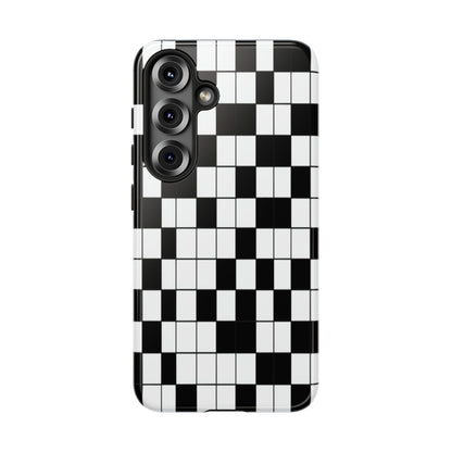 Crossword Grid Phone Case — Black & White Puzzle Pattern Tough Phone Cover