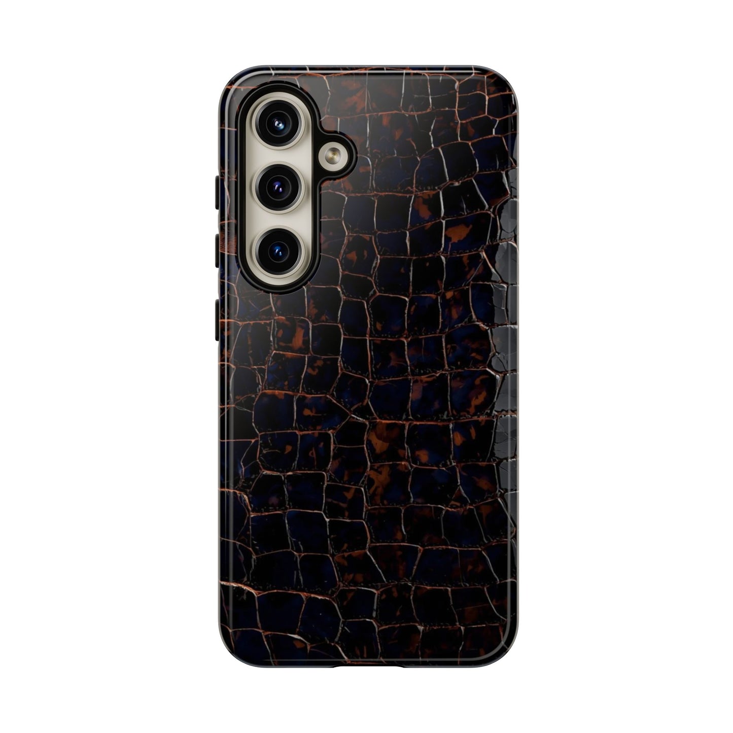 Croc-Embossed Tough Phone Case — Shockproof Black Alligator Texture