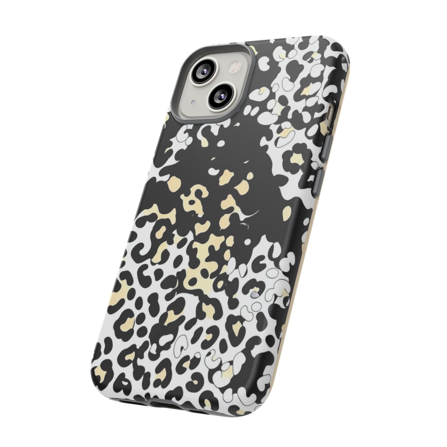 Leopard Splash Tough Phone Case — Black & Cream Animal Print Protective Cover