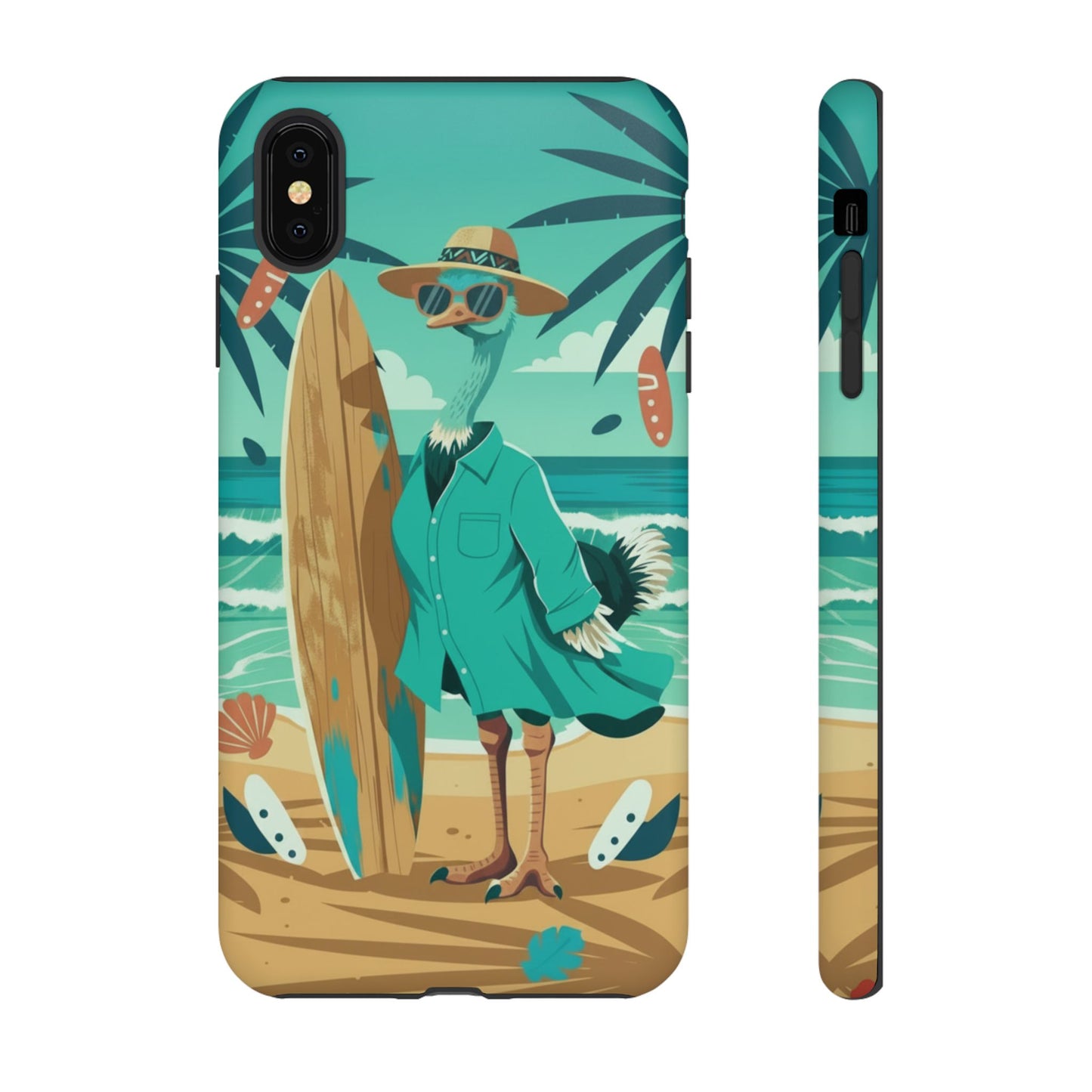 Phone Case — Retro Dressed Seagull Surfing Beach Illustration