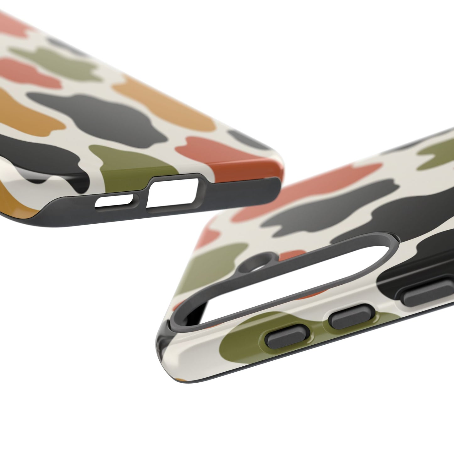 Camouflage Pattern Tough Phone Case – Retro Olive, Rust & Mustard Protective Cover